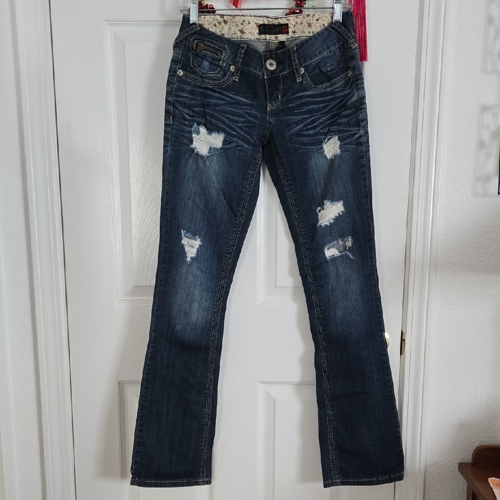 G by Guess Dark Blue Distressed Boot Cut Jeans